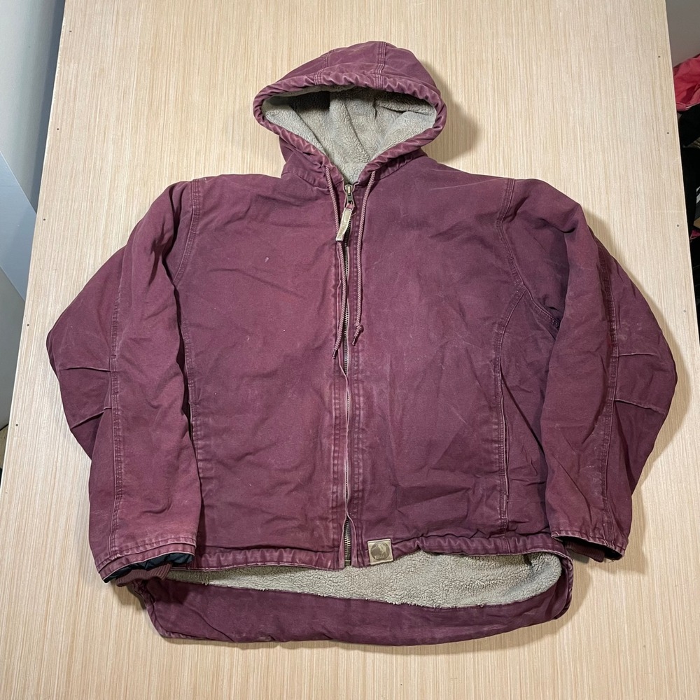 Berne Work Jacket Women XL Plum Duck Canvas Sherpa Lined Hooded WHJ41DKC
